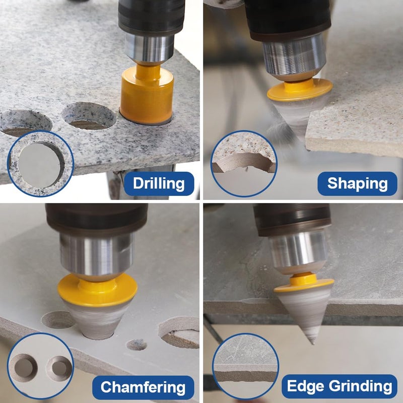 HIGHDRIL 11Pcs Diamond Hole Saw Kit - 1/4", 5/16", 3/8", 4/5", 1", 1-1/8", 1-1/4", 1-3/8", 1-3/4", 2-1/2" Drill Bits with 2" Chamfer Beveling Bit for Tile Porcelain Ceramic Granite Marble Stone - Image 4